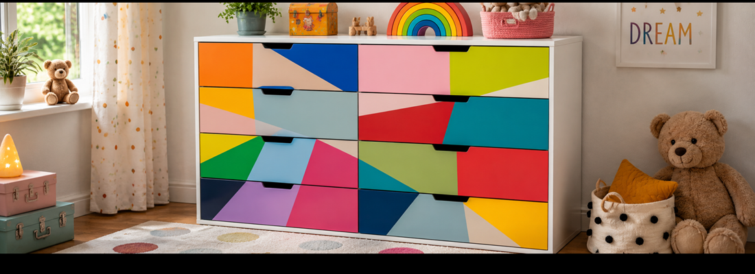 Kommode mit matter Bastelfolie im bunten Patchwork Stil in Hamburg